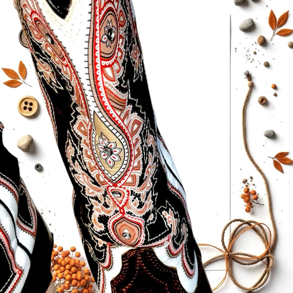 Ariat Alameda Brown Leather w Multicolor Designs Crystals Women Western Boots 7B - Picture 4 of 10